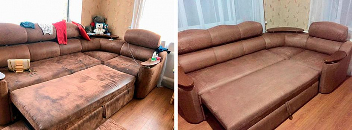 Сложная химчистка коричневого дивана Сложная химчистка коричневого дивана
